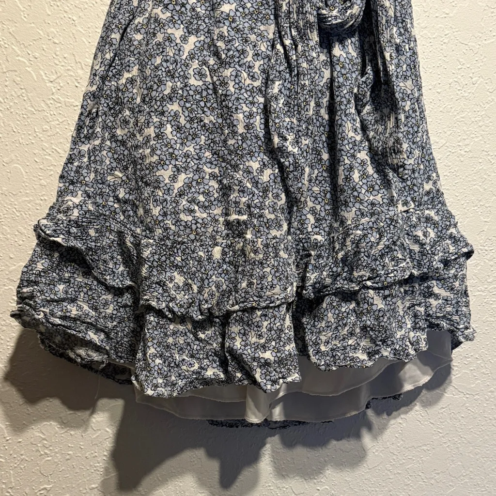 B. Smart Blue Floral Mini Dress Size 9 Ruffle Hem Tie Waist Summer Party Wrap - Image 4