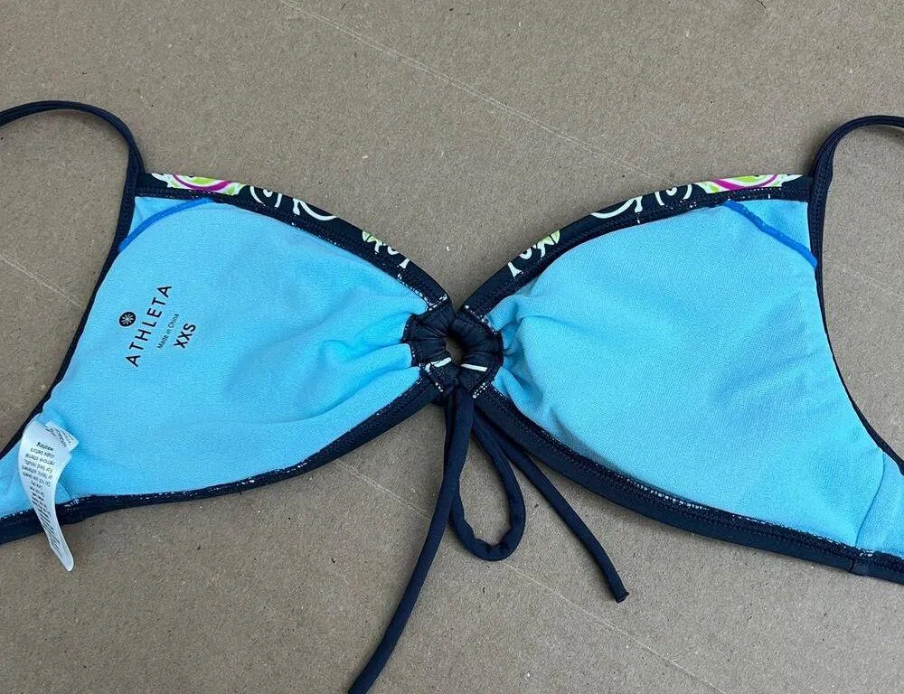 Athleta XXS Blue Floral Lightly Padded Bikini Top Swimwear - Image 5