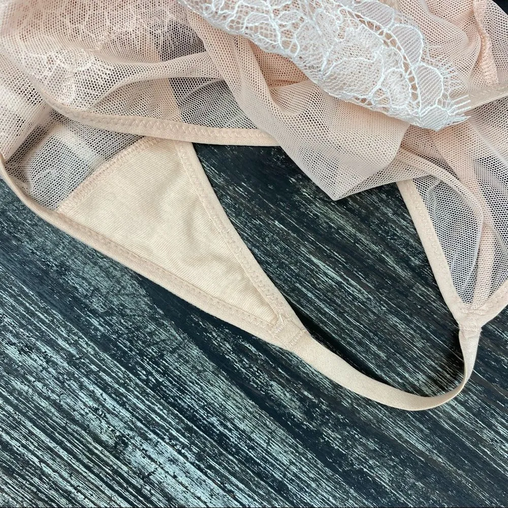 Victoria’s Secret Nude & White Sheer Netted Lace Body Suit XS - Image 6