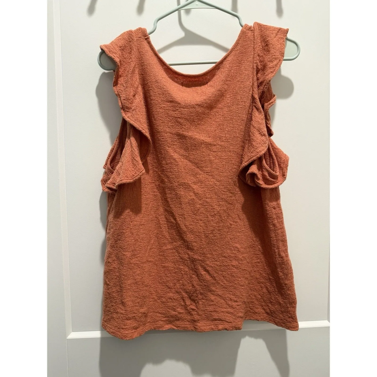 Madewell Texture & Thread Women’s Sz Large Ruffle Sleeve Tank Top Romantic Coral - Image 6
