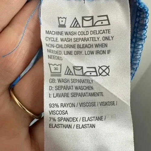 Belle by Kim Gravel Blue Animal Print 3/4 Sleeve Tunic Top Size S Stretch Jersey - Image 6