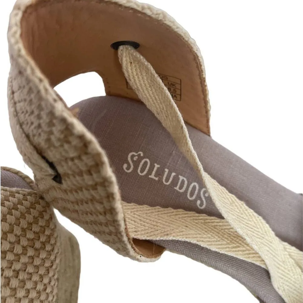 Soludos Marseille Wedge Ankle Tie Beige Neutral Linen Spain Size 8.5 - Image 8