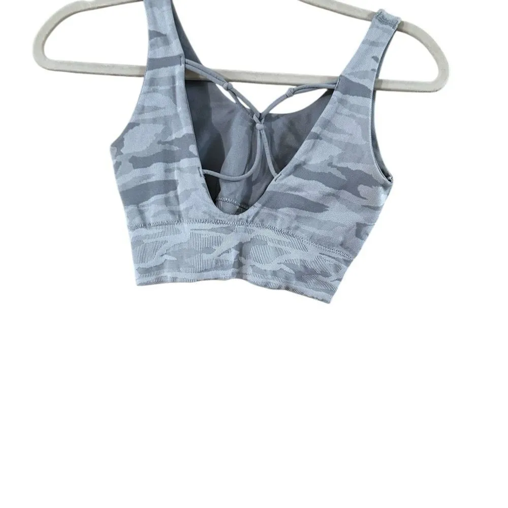 Gray Camouflage V Neck Sports Bra - Image 10