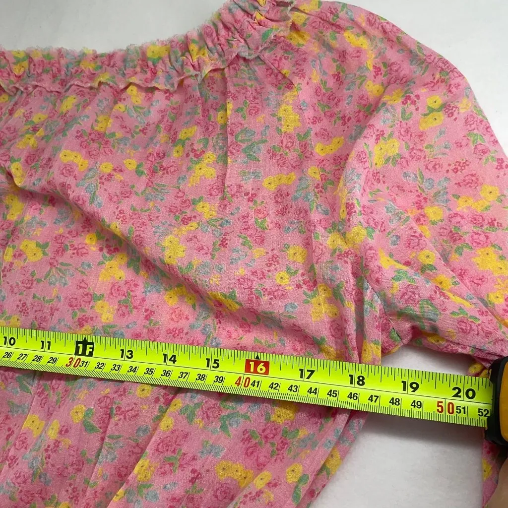 LoveShackFancy Pink yellow Floral Rayna Cotton Mini Dress size S Ruffled Layers - Image 6