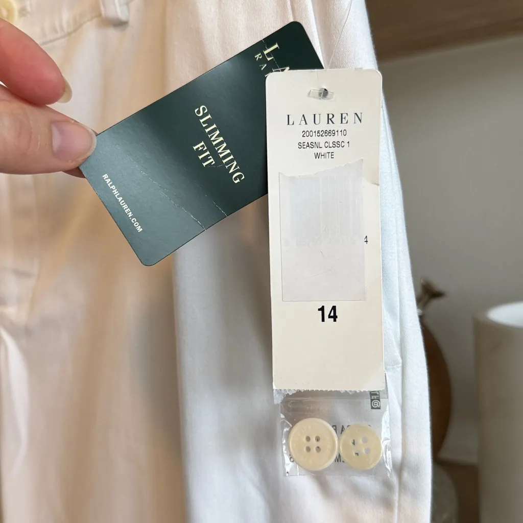 NWT Lauren Ralph Lauren High-Rise Cropped Slimming Fit Cotton Poplin Trouser, 14 - Image 4