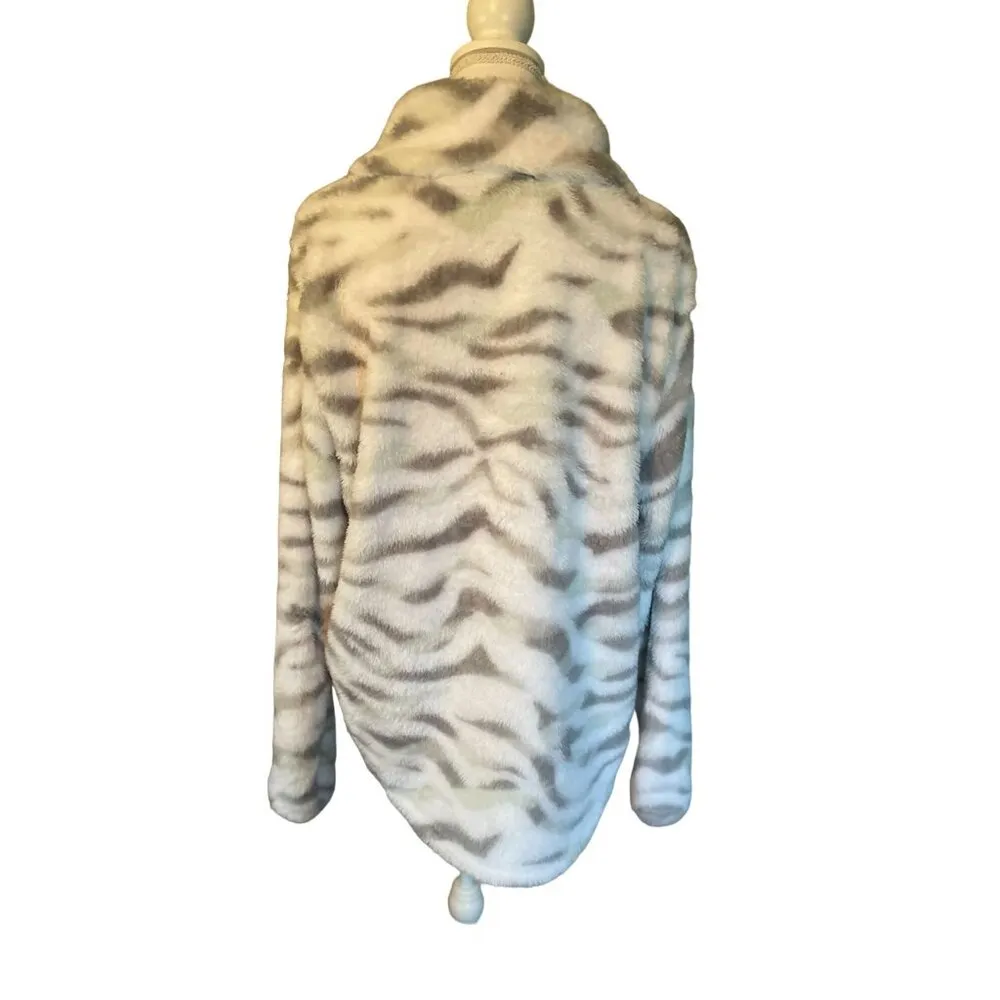 Real Essentials Fleece Jacket Womens XL Used White Gray Green - Image 4