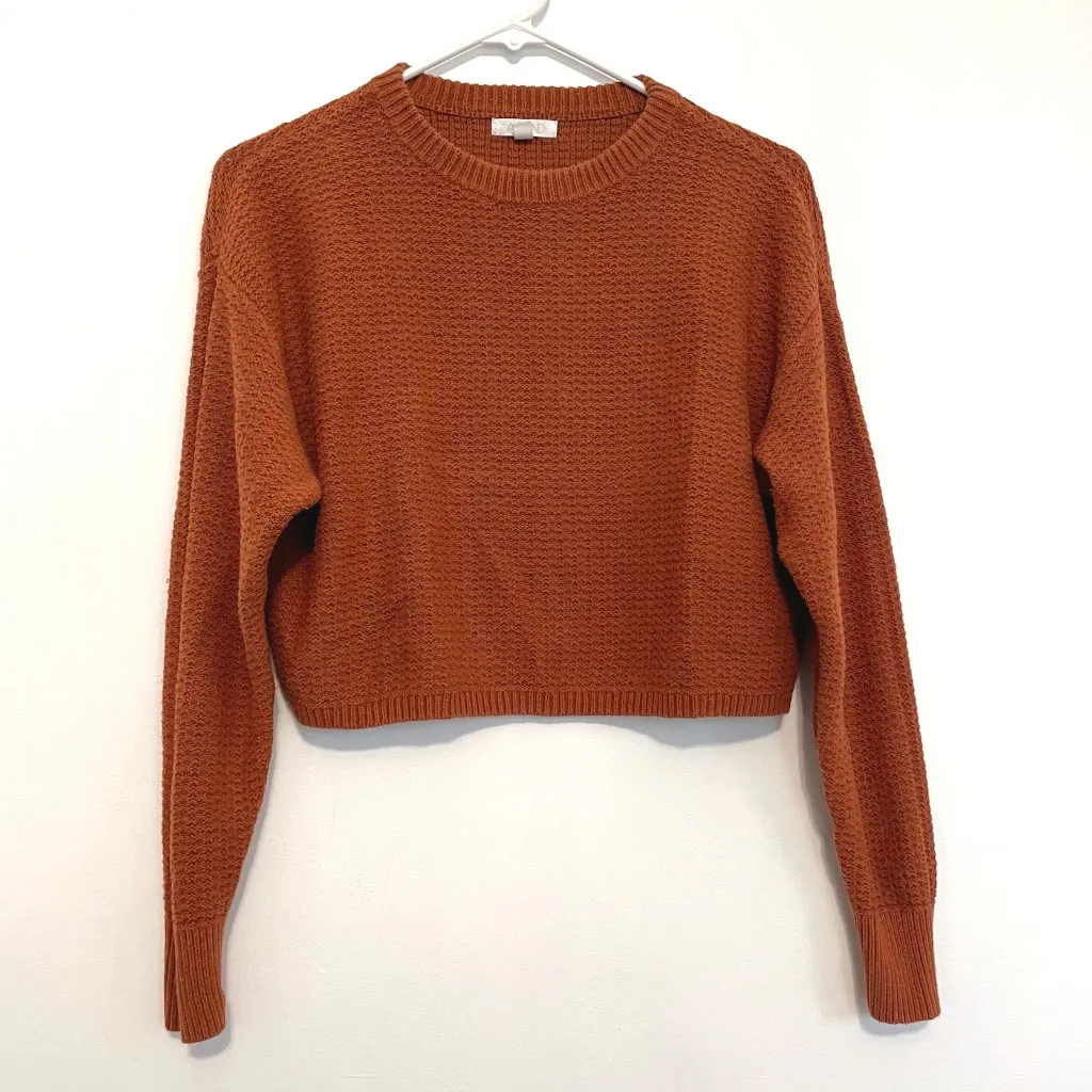 ABOUND NORDSTROM Textured Crop Sweater Rust Orange Brown Boxy Cropped Crew Neck - Image 2