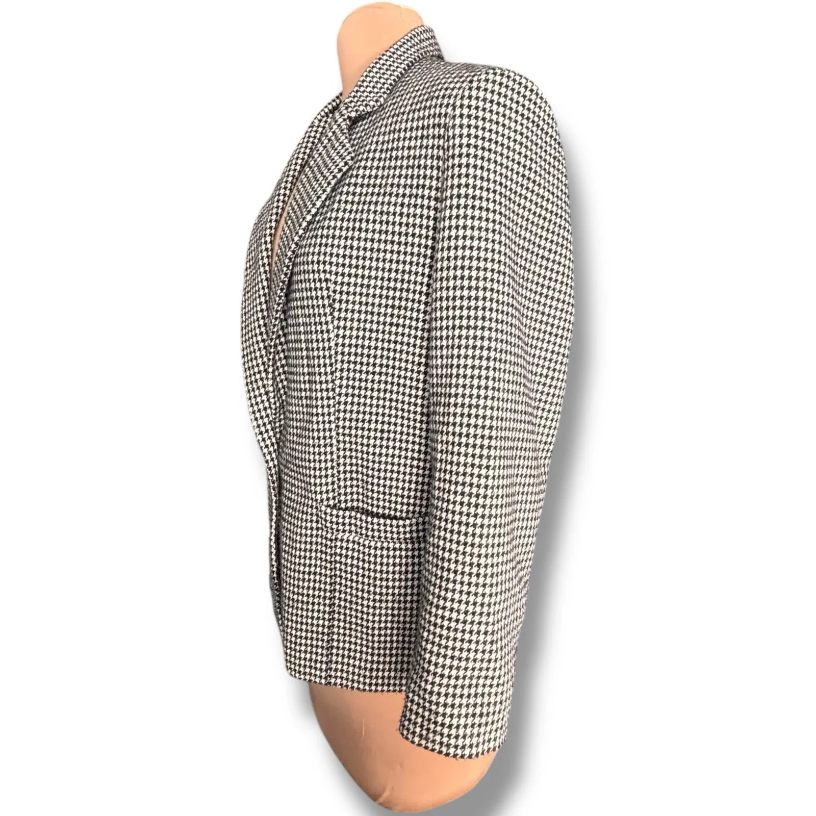 Vintage 80s Dumas Black White Houndstooth Wool Blazer USA Union Made Medium - Image 6