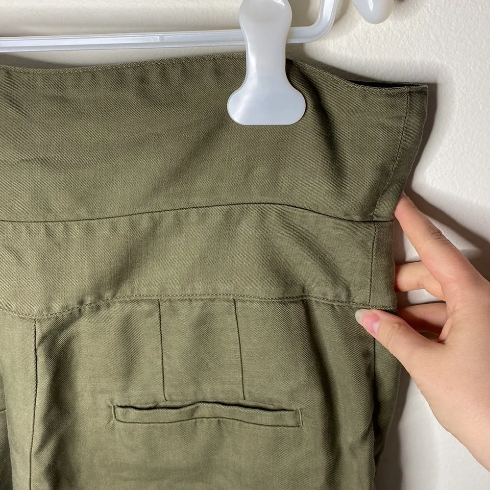 Anthropologie Cartonnier olive green tie waist cropped pleated trousers size 10 - Image 7