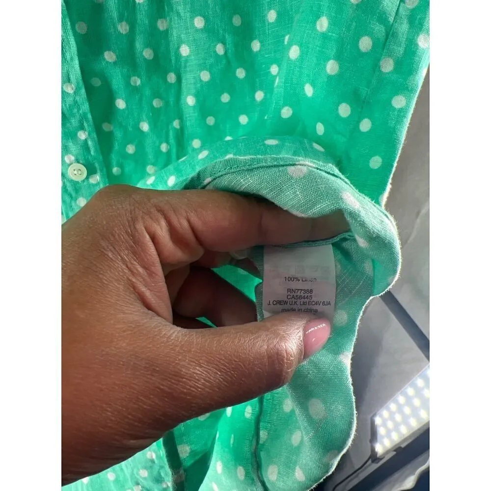 J. Crew Factory Womens Tops Size XS‎ Linen Polka Dot Button Front Green - Image 6