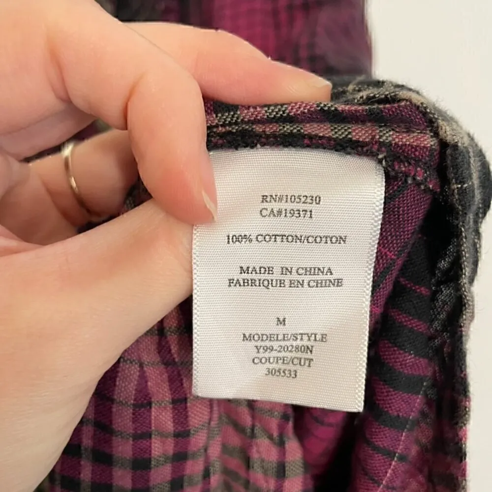 JOIE Fara Plaid Tuxedo Shirt Pink Black Taupe 3/4 Sleeve ish Flannel Button Down - Image 10