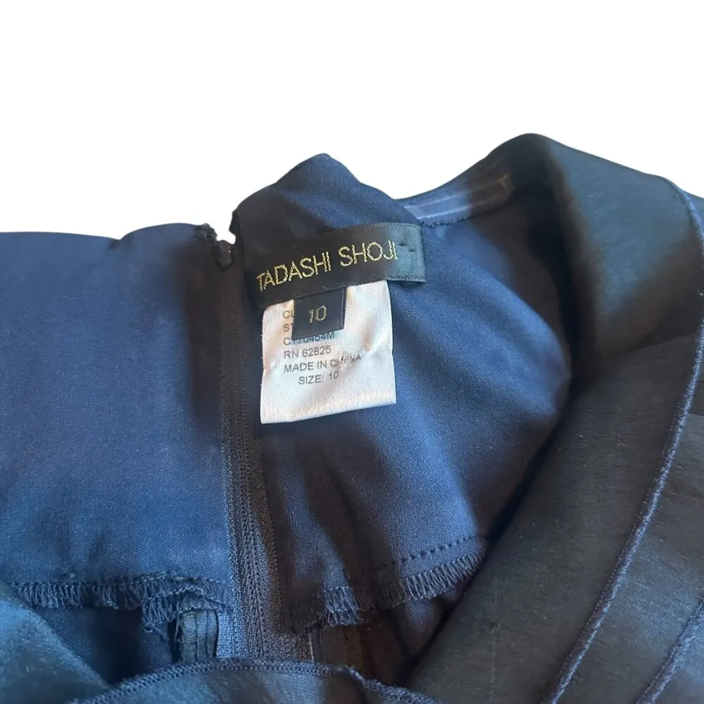 Tadashi Shoji Navy Tiered Sheath Dress Rosette V-Neck Short Sleeve Size 10 Women - Image 7