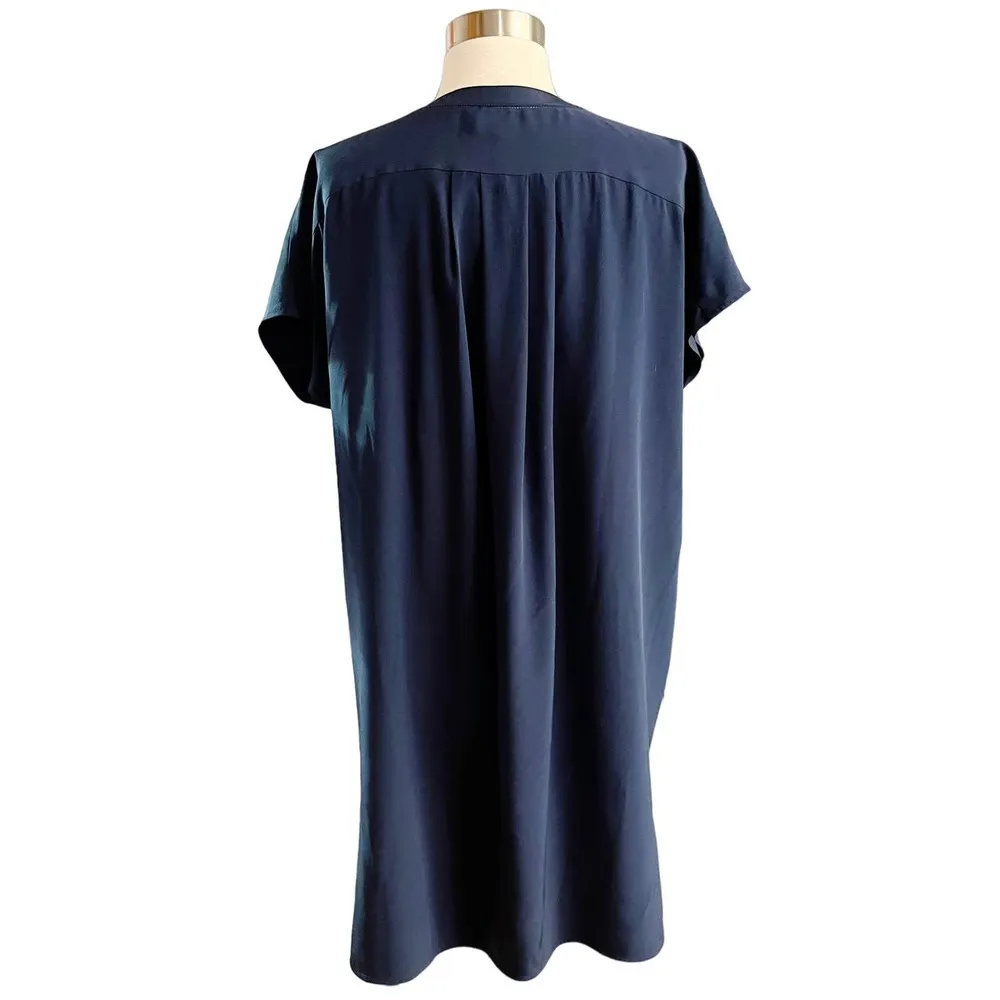 VINCE V-Neck Tunic Dress Midi Slip On Silk Short Sleeves Slip On Navy Small EUC - Image 5