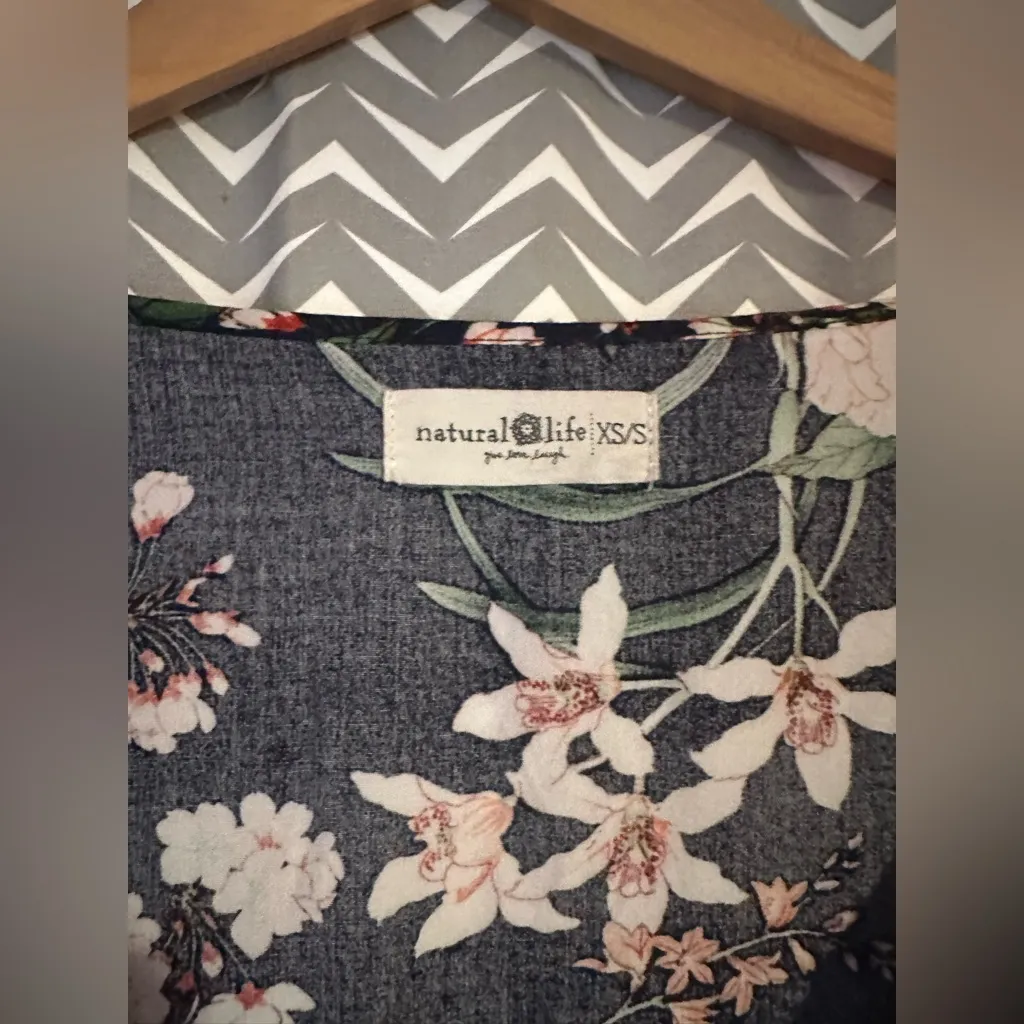 Natural Life | Navy Floral Print Kaftan Midi Dress, Size XS/S - Image 6
