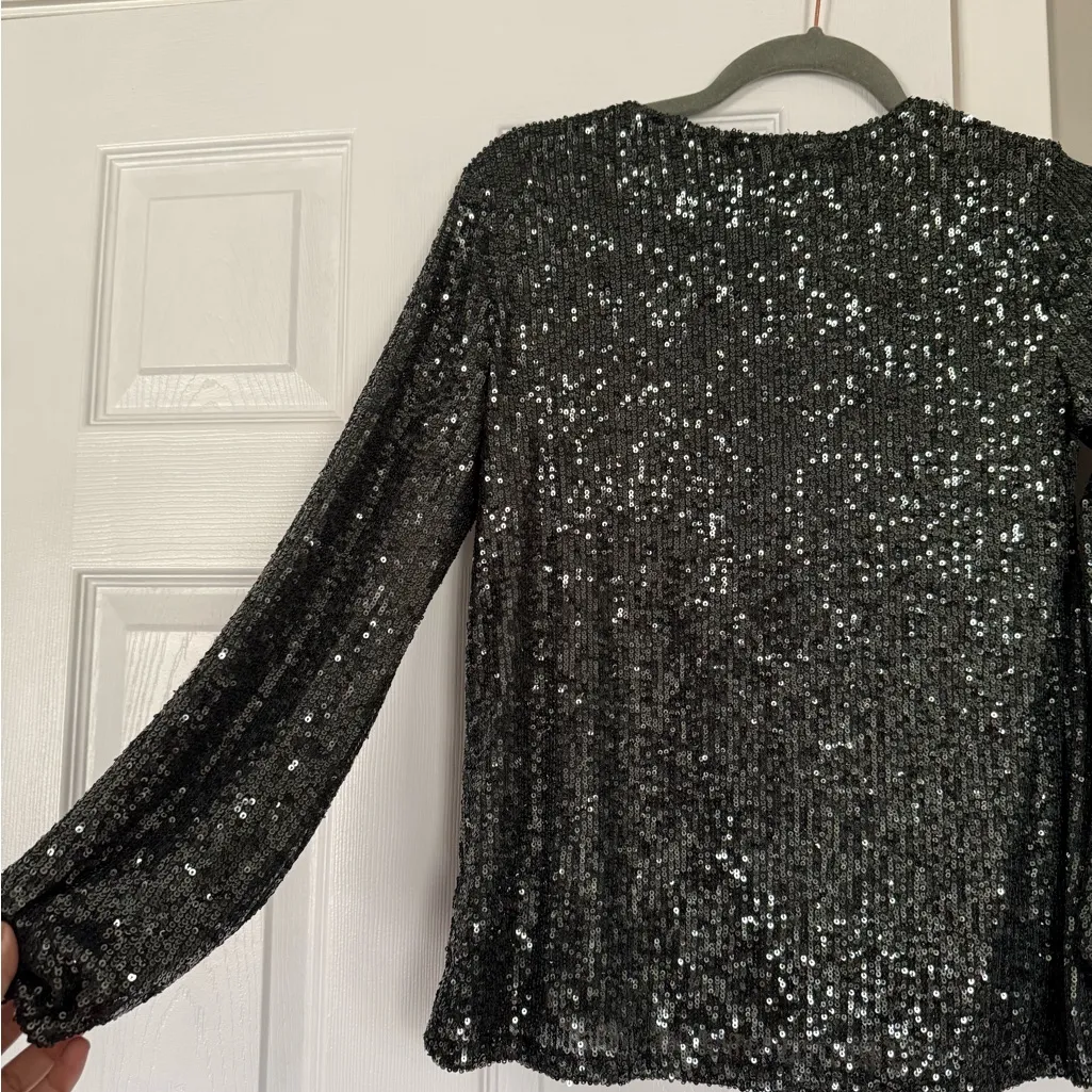 Cable and Gauge Sequin Dark Green Sequin Top Shimmer Christmas New Year Party - Image 7