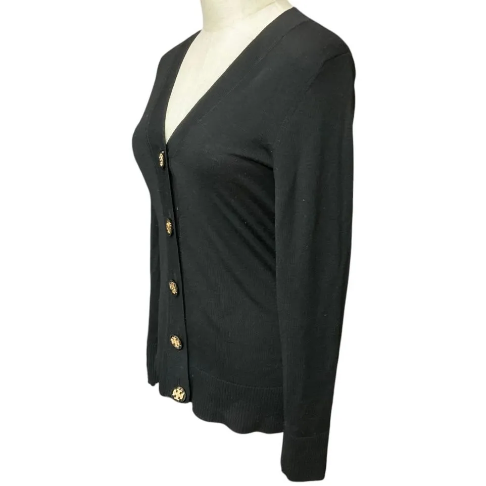 Tory Burch Black Merino Wool V Neck Cardigan Sweater Size XS Long Sleeve Knit‎ - Image 3