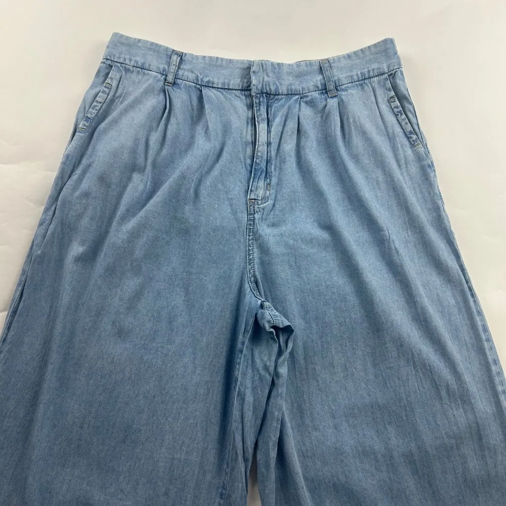 Sincerely Jules Light Wash Chambray Denim Wide Leg Summer Trouser 30 Blue - Image 2