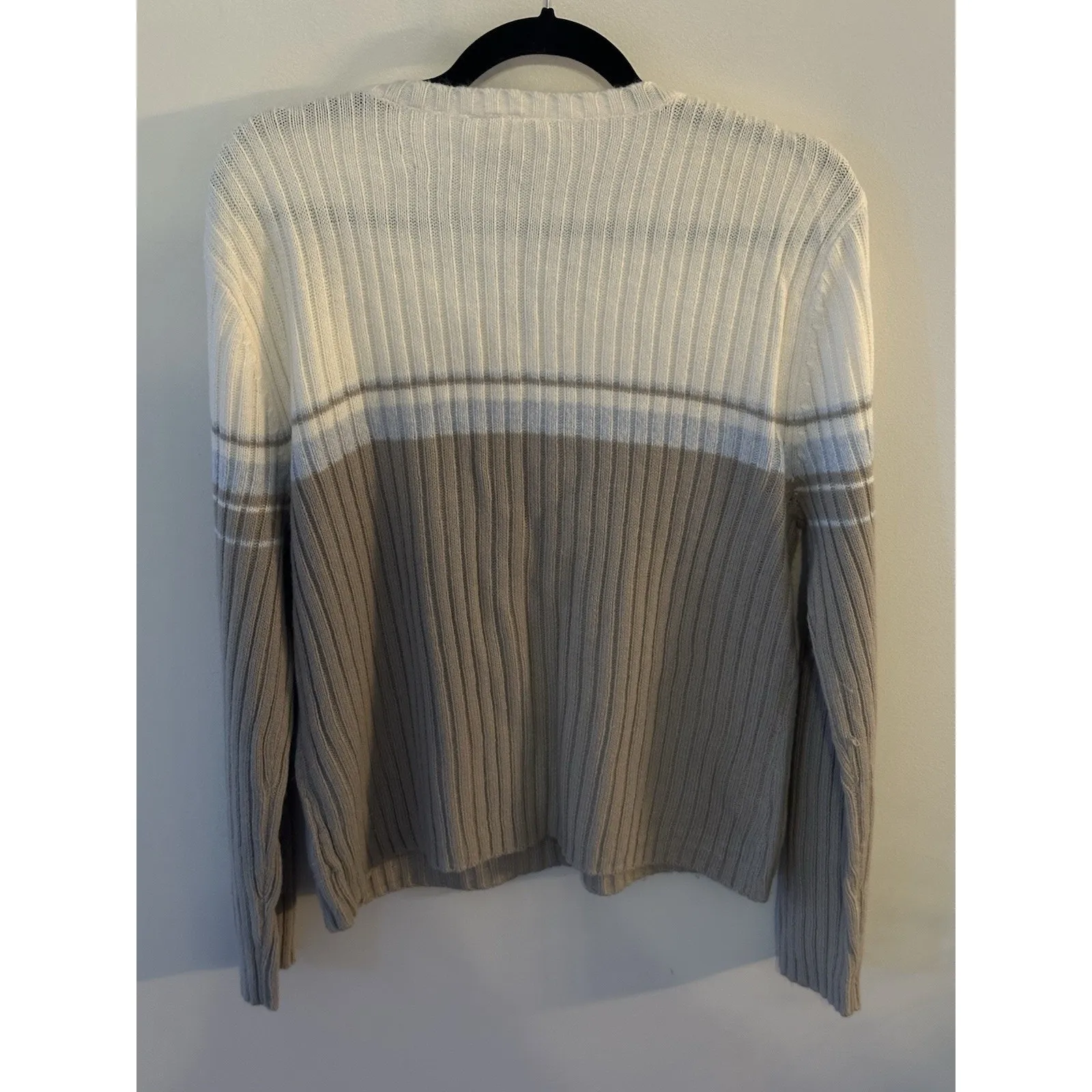 Vintage 90s Y2K Faded Glory Ribbed VNeck Sweater Missy XL(16-18) Gray Ivory Blue - Image 2