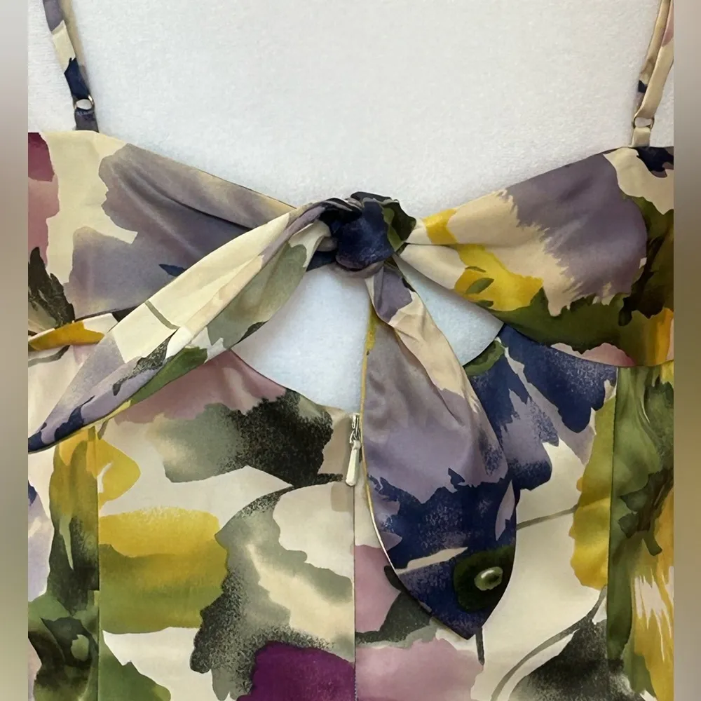 Vintage Spiegel 90’s satin floral Fairycore midi cocktail bow detail dress Sz 8 - Image 3