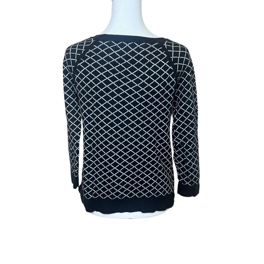 Philosophy Republic Black White Diamond Argyle Knit Sweater 3/4 Sleeve Size Med - Image 6