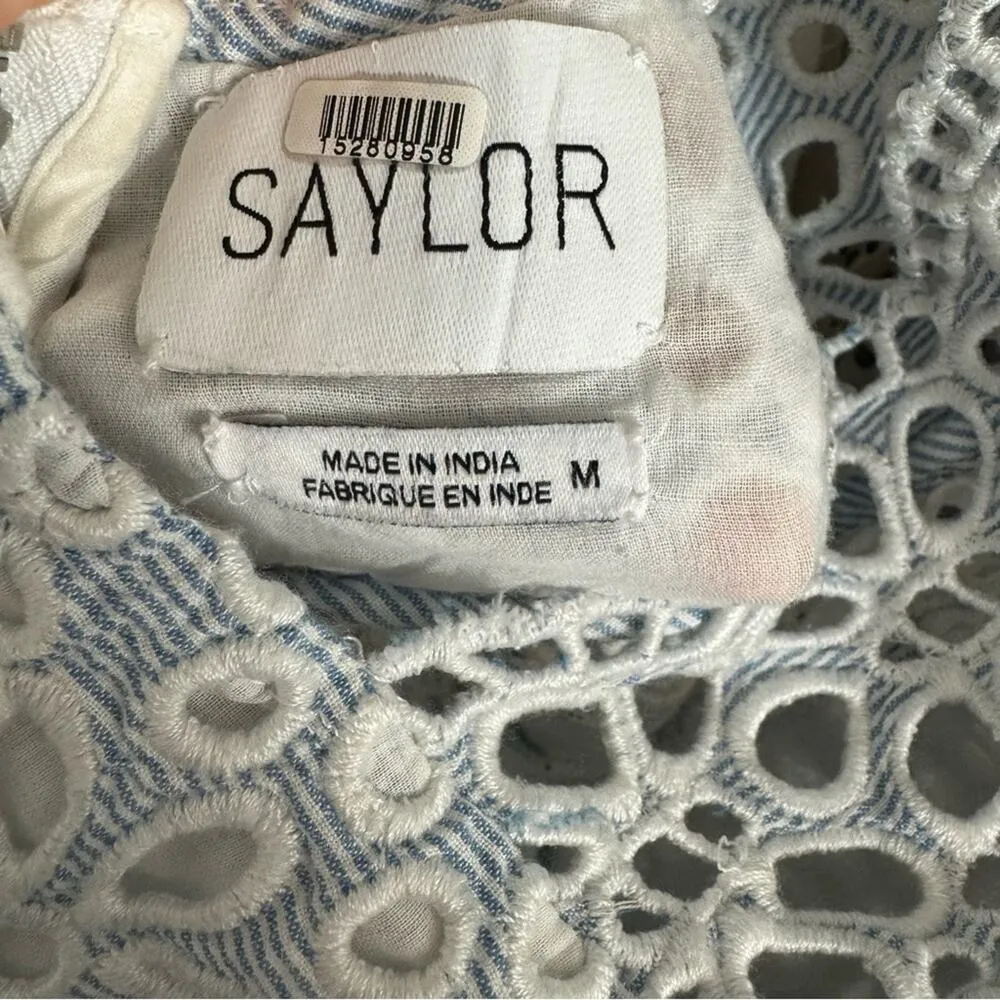 SAYLOR Blue & White Shanice Lace Eyelet Romper Size Medium - Image 7