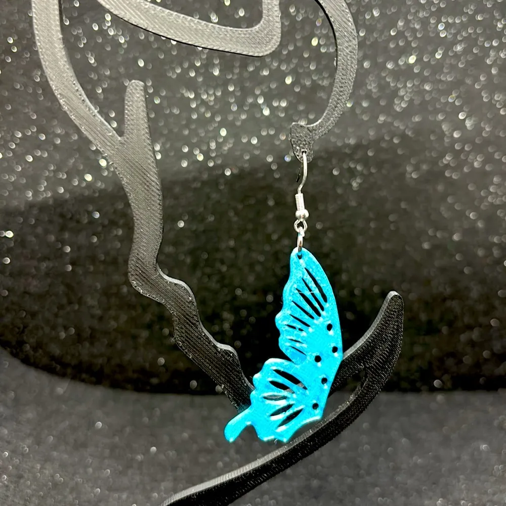 Blue Butterfly Wing Earrings - Image 3