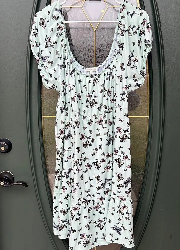 Ultra Flirt adorable mint green with butterfly print dress, 1X - Image 2