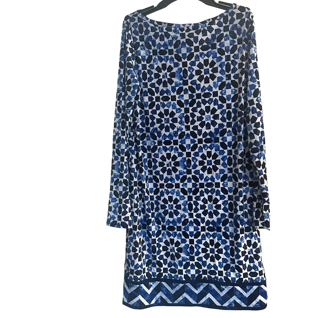 NWT MICHAEL Michael Kors "Amalfi Blue" Geometric Patterned LS Sheath Dress - Image 2