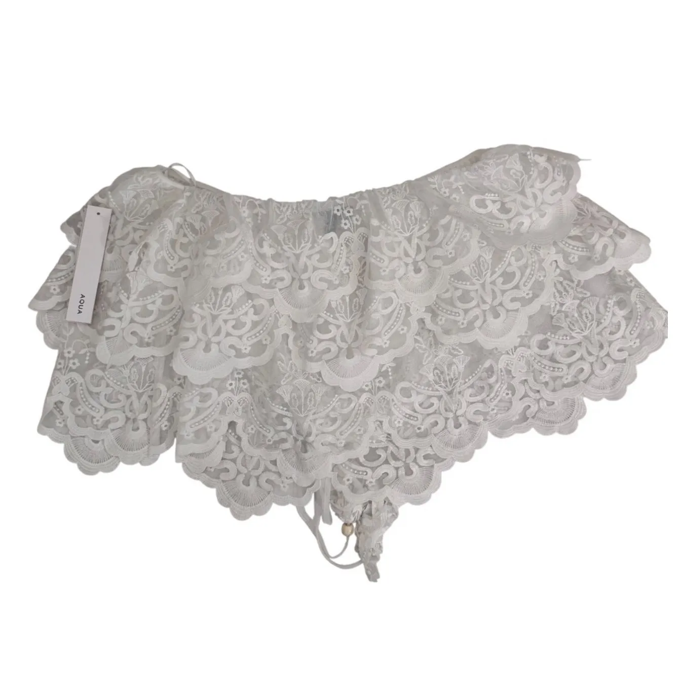 Aqua Lace Ruffle Halter‎ Top Ivory Cropped Sleeveless Party Layered Blouse - Image 5