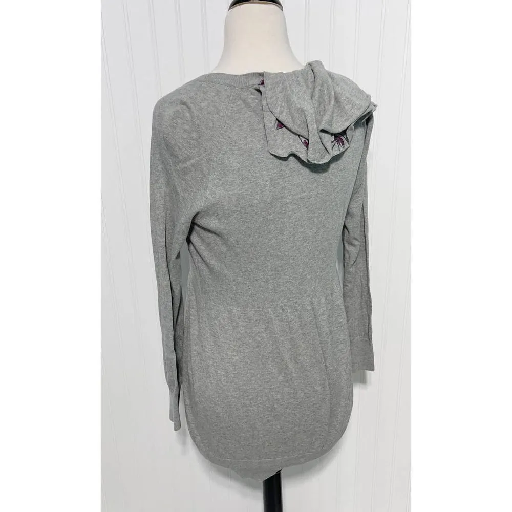 Anthropologie Moth Winter Lei Long Ruffle‎ Button Up Wool Cardigan Gray Medium Gray - Image 4