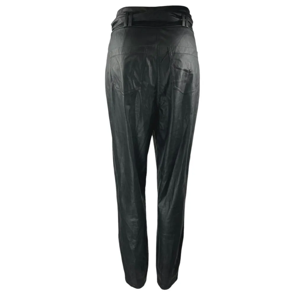 For Love & Lemons Dillon Black Faux Leather Belted Trousers Paperbag Pants Sz S - Image 3