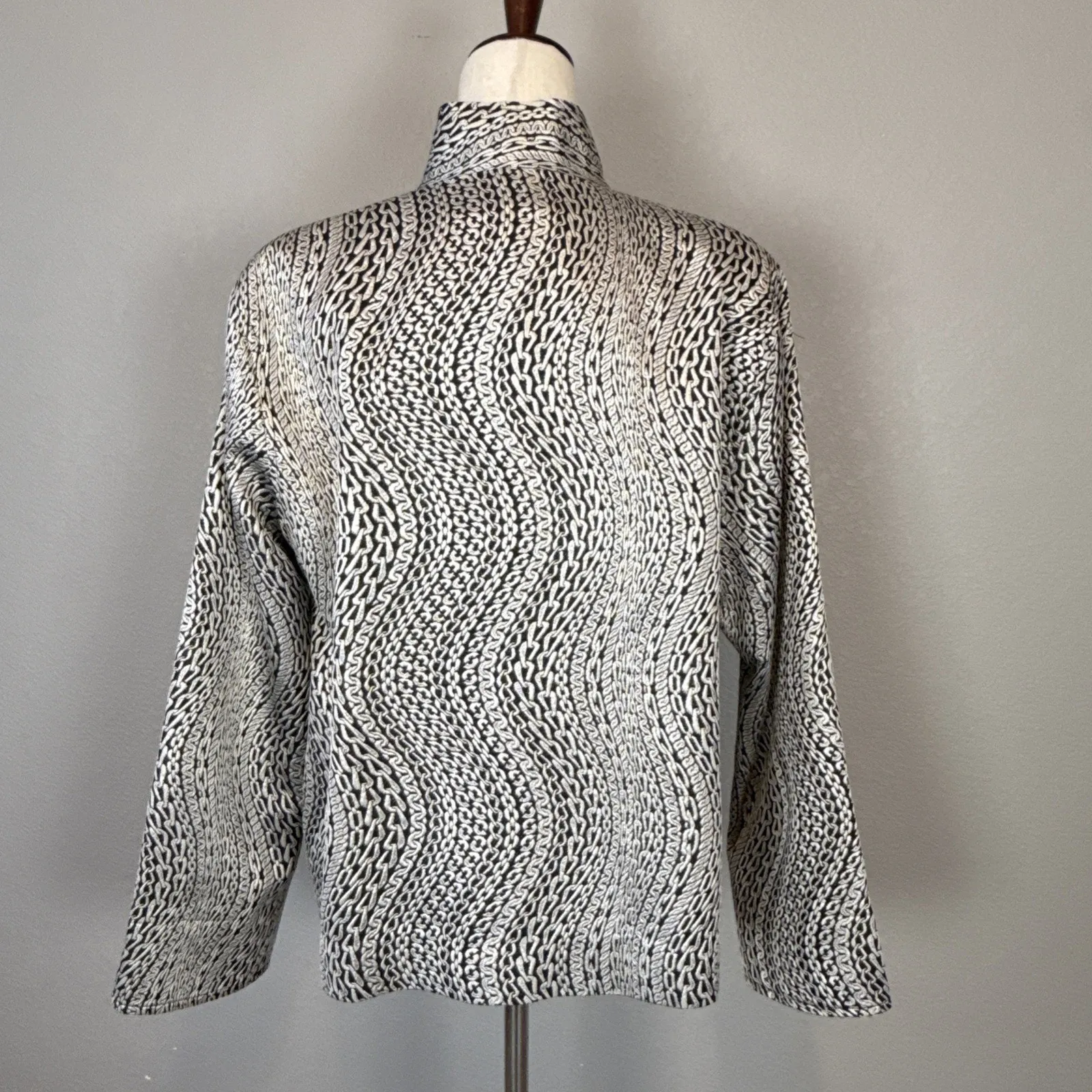 Caroline Rose Silver Chain Print Blazer Size XL Mandarin Collar Metal Button - Image 8