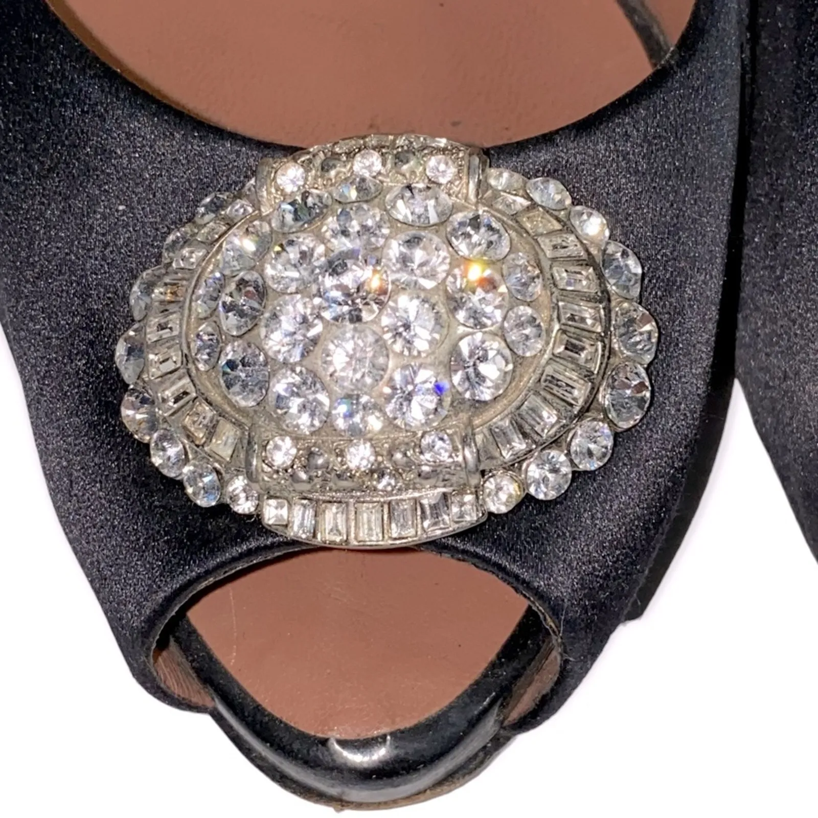 Giuseppe Zanotti Women’s Size 39 8.5 Black Satin Peep Toe Crystal Pumps Heels - Image 9