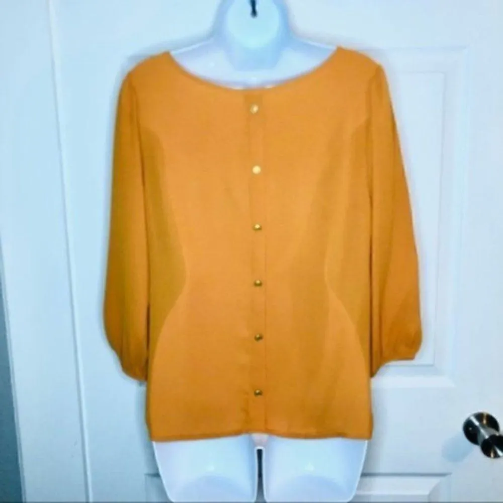 Brenda’s Button Back Blouse Mustard Yellow S - Image 6