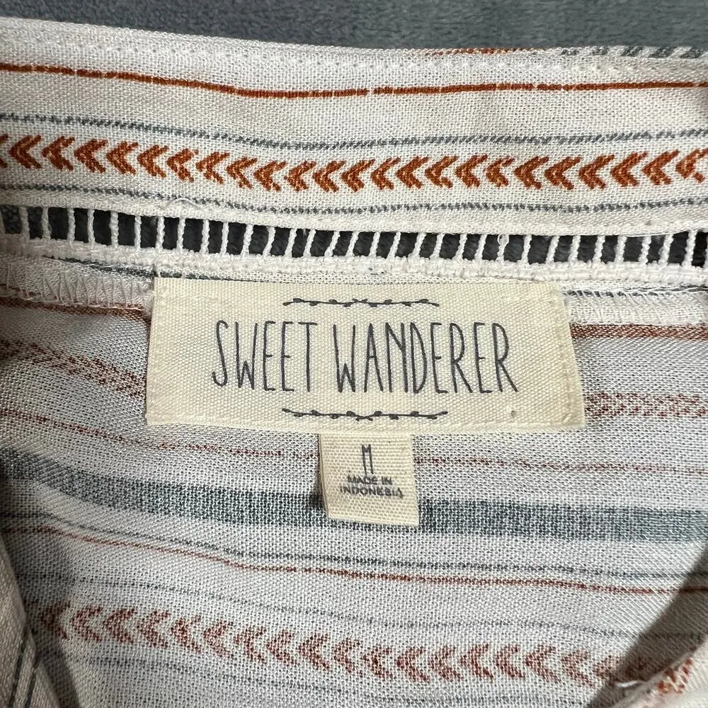 Sweet Wanderer V-Neck Stripe Shirt Dress Size Medium NEW Boho Cottagecore - Image 4