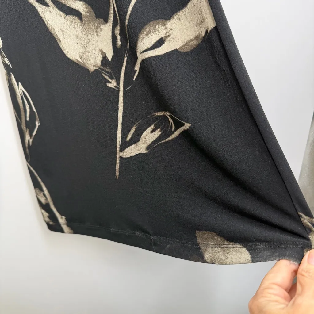 Joseph Ribkoff black/taupe wide leg palazzo pants pull on floral abstract US 8 - Image 3