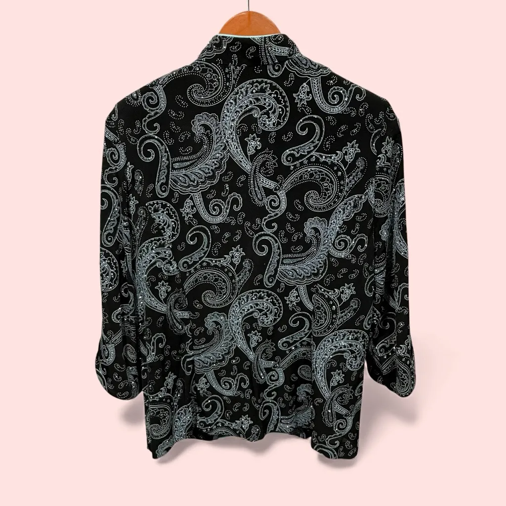 Cute Vintage 90s sparkly slinky swirl baby blue cardigan mandarin collar top - Image 3