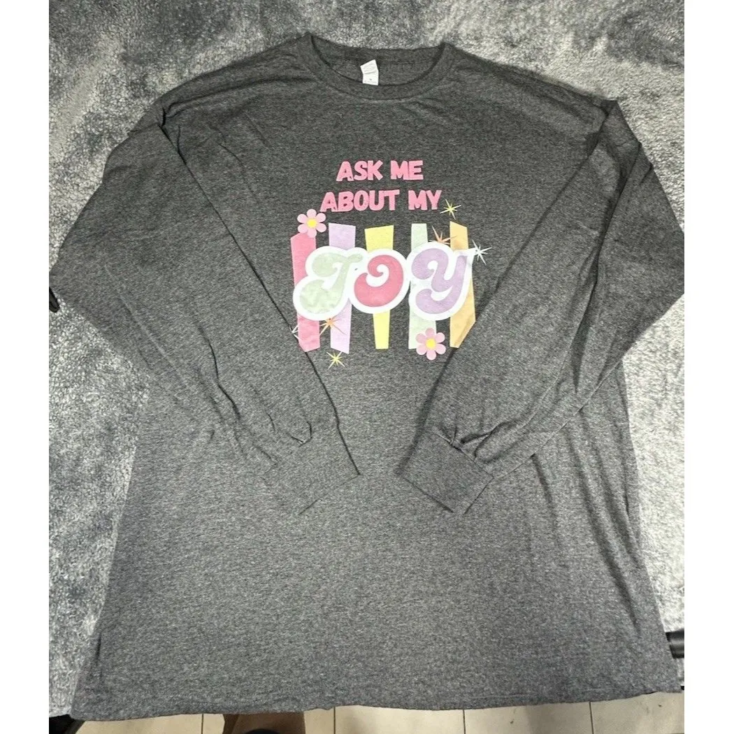 M&O Gold gray crewneck sweatshirt Ask Me About My Joy Graphic Size XL - Image 5