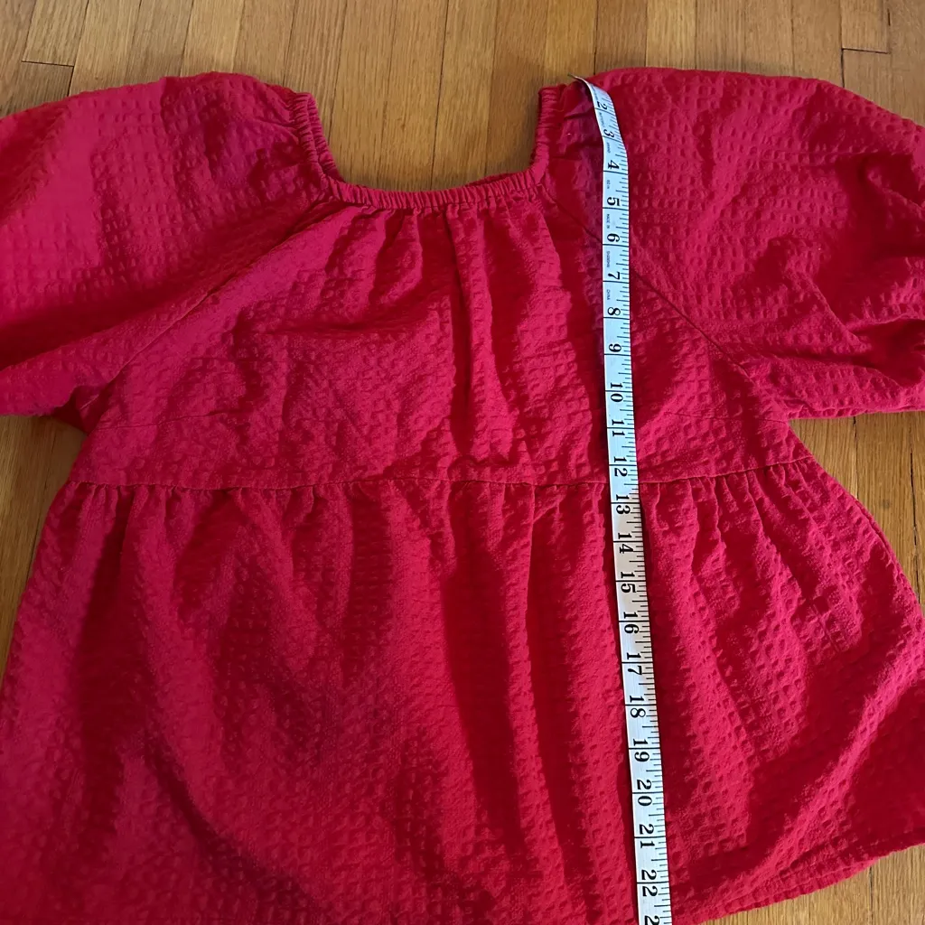 Old Navy Cardinal Red Puff Sleeve Babydoll Peplum Top, Size M - Image 4