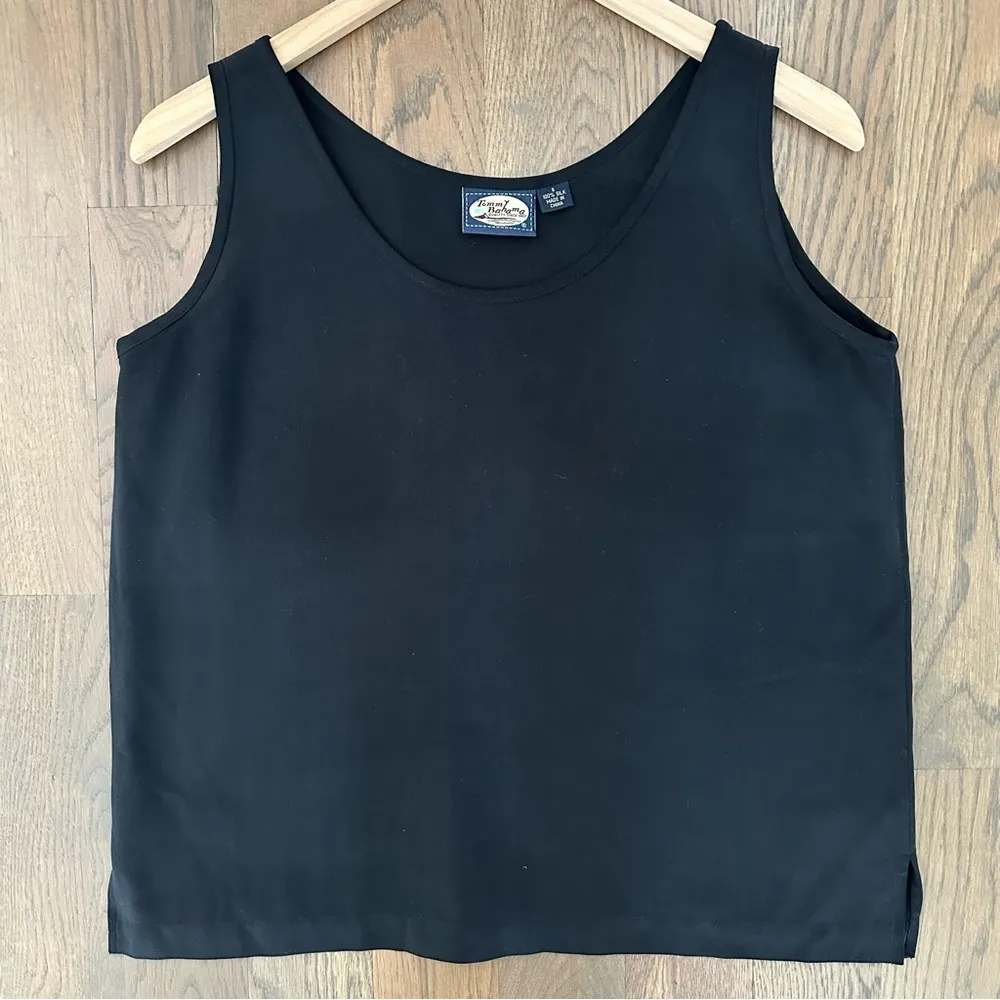 Vintage Tommy Bahama 100% Silk Herringbone Woven Sleeveless Top Black Small - Image 6