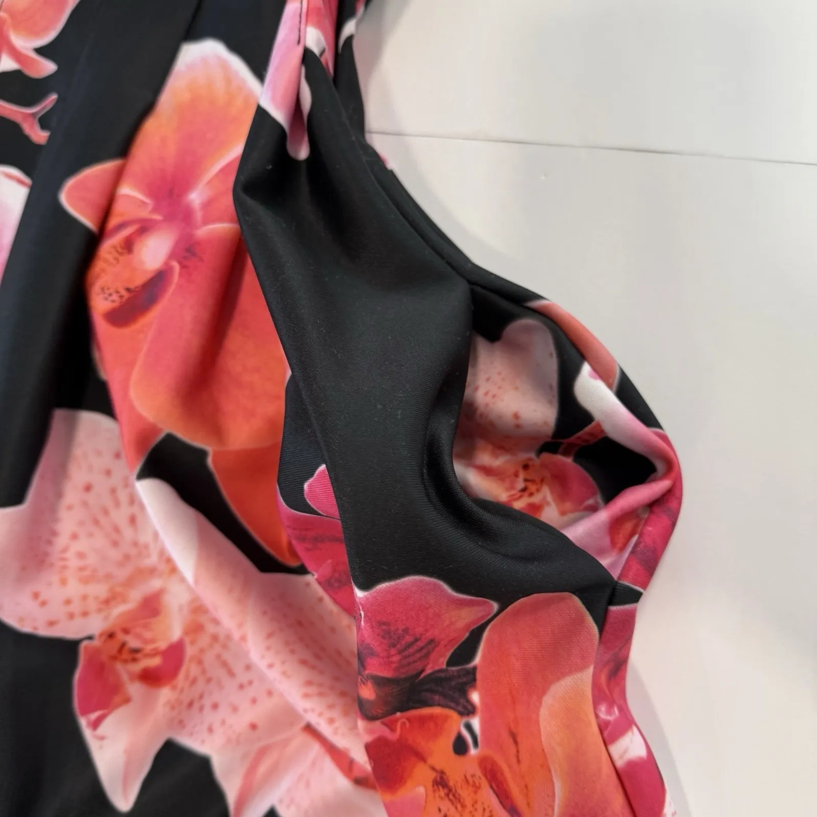 Calvin Klein Coral Pink Floral Sleeveless Pleated Scuba Flare Dress Pockets 16W - Image 4