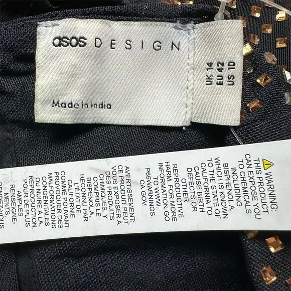 NWT ASOS Design Women's Sz 10‎ Black Embellished Hotfix Bandeau Mini Party Dress - Image 9