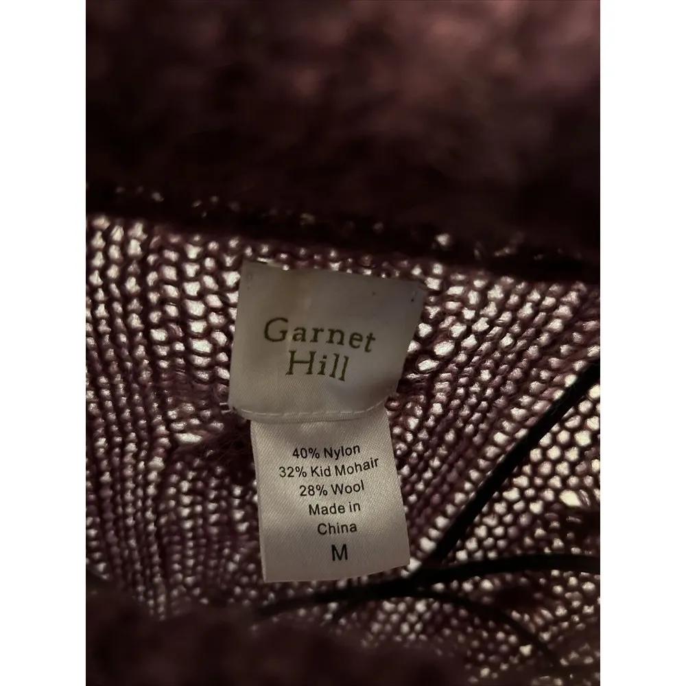 Garnet Hill Plum Sweater M Pullover Turtleneck Mohair Blend Cable Knit Jumper - Image 2