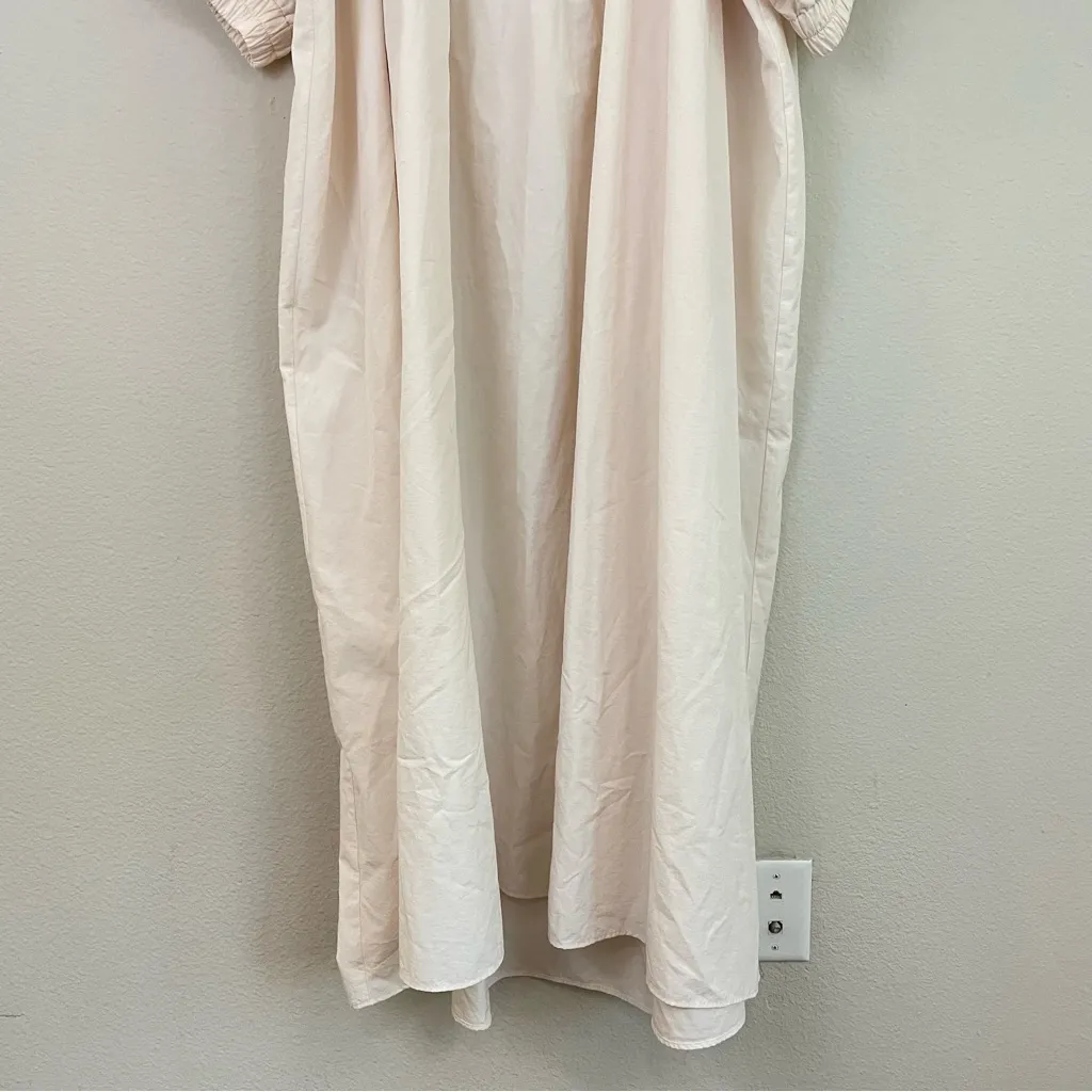 NAP Cream Tie Back Short Puff Sleeves‎ Poplin Oversized Maxi Dress Size Small - Image 5