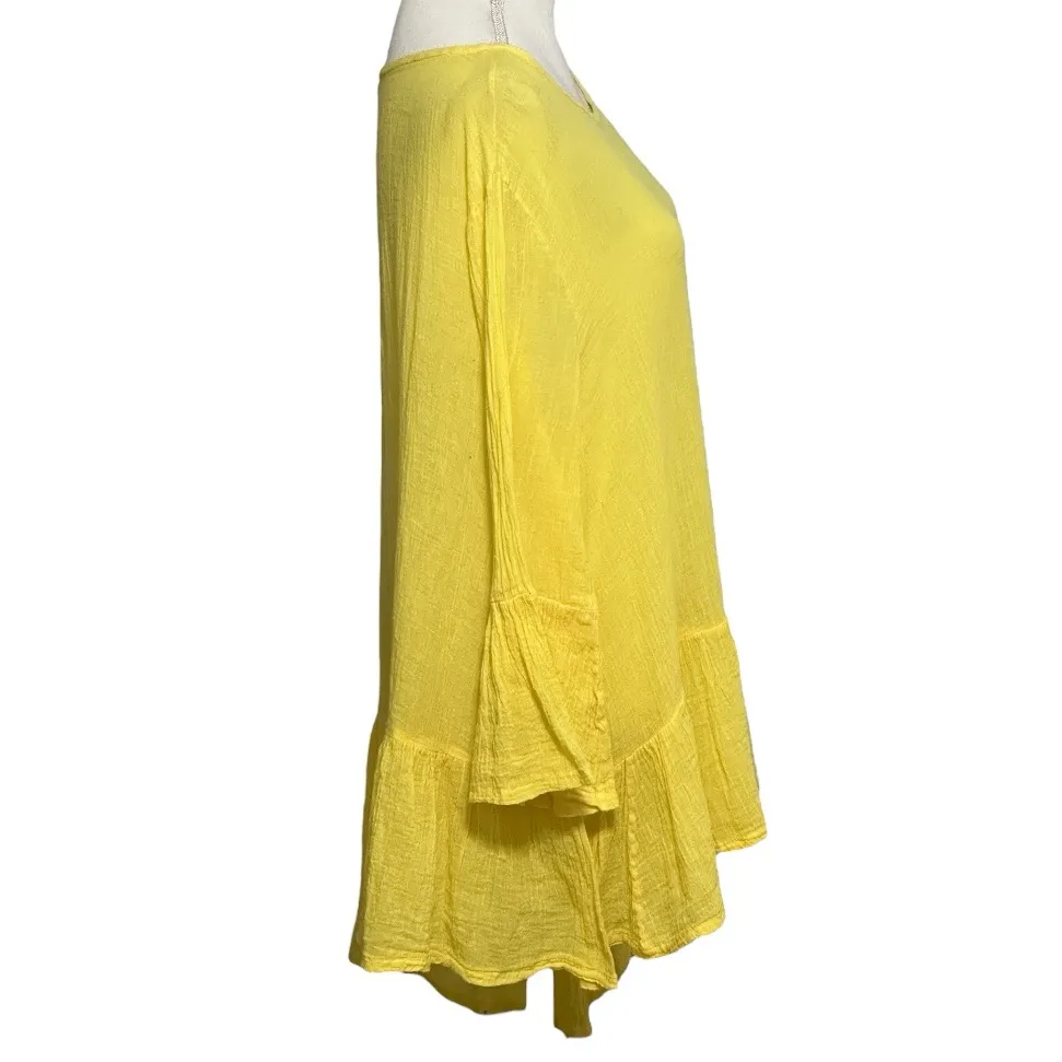 Bryn Walker Yellow Franci Asymmetrical Gauzy Ruffle Longsleeve Blouse - Image 4