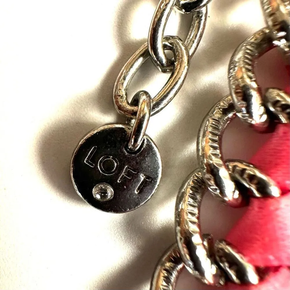 Ann Taylor Loft Rhinestone Pink Orange Summer neon silver necklace - Image 6