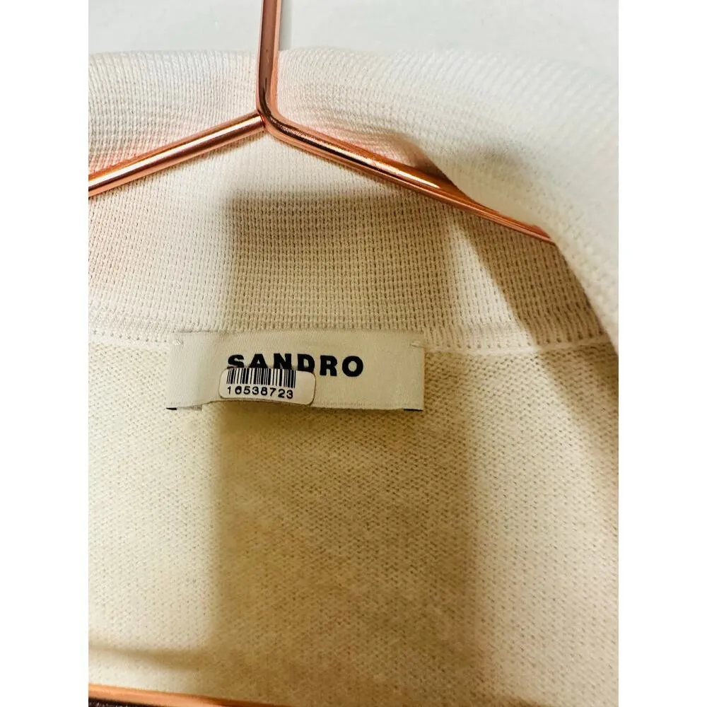SANDRO Off-White Wool Knit Long Sleeve Retro Prep Alizia Sweater Size 3 - Image 9
