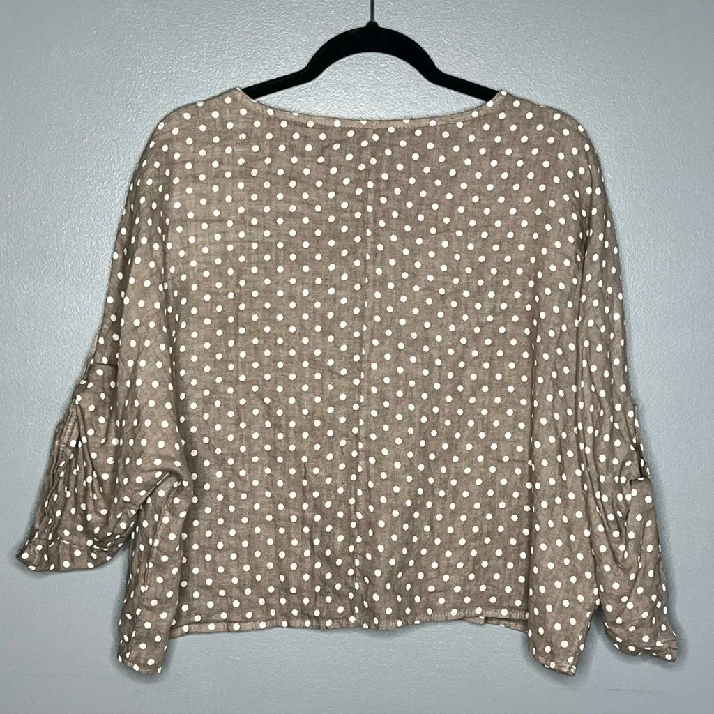 Tempo Paris Linen Polka Dot Balloon Sleeve Button Detail Top Made In Italy M - Image 5