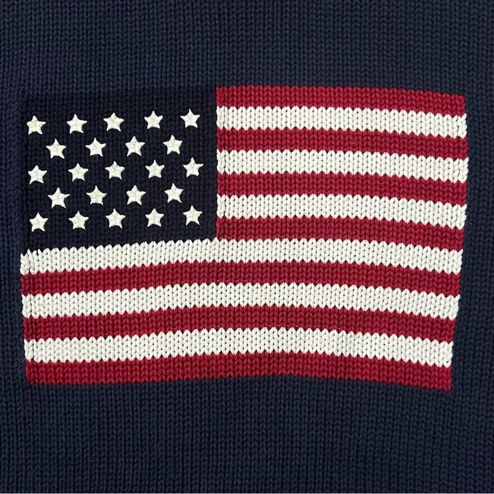 American Flag Navy Blue Sweater One Size Classic Preppy - Image 4