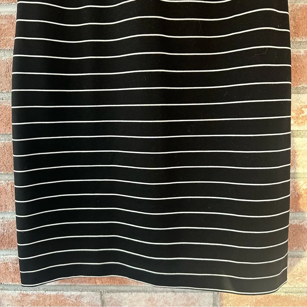 Calvin Klein Striped Sheath Dress Horizontal Short Sleeve Womens 8 Black Mustard - Image 3